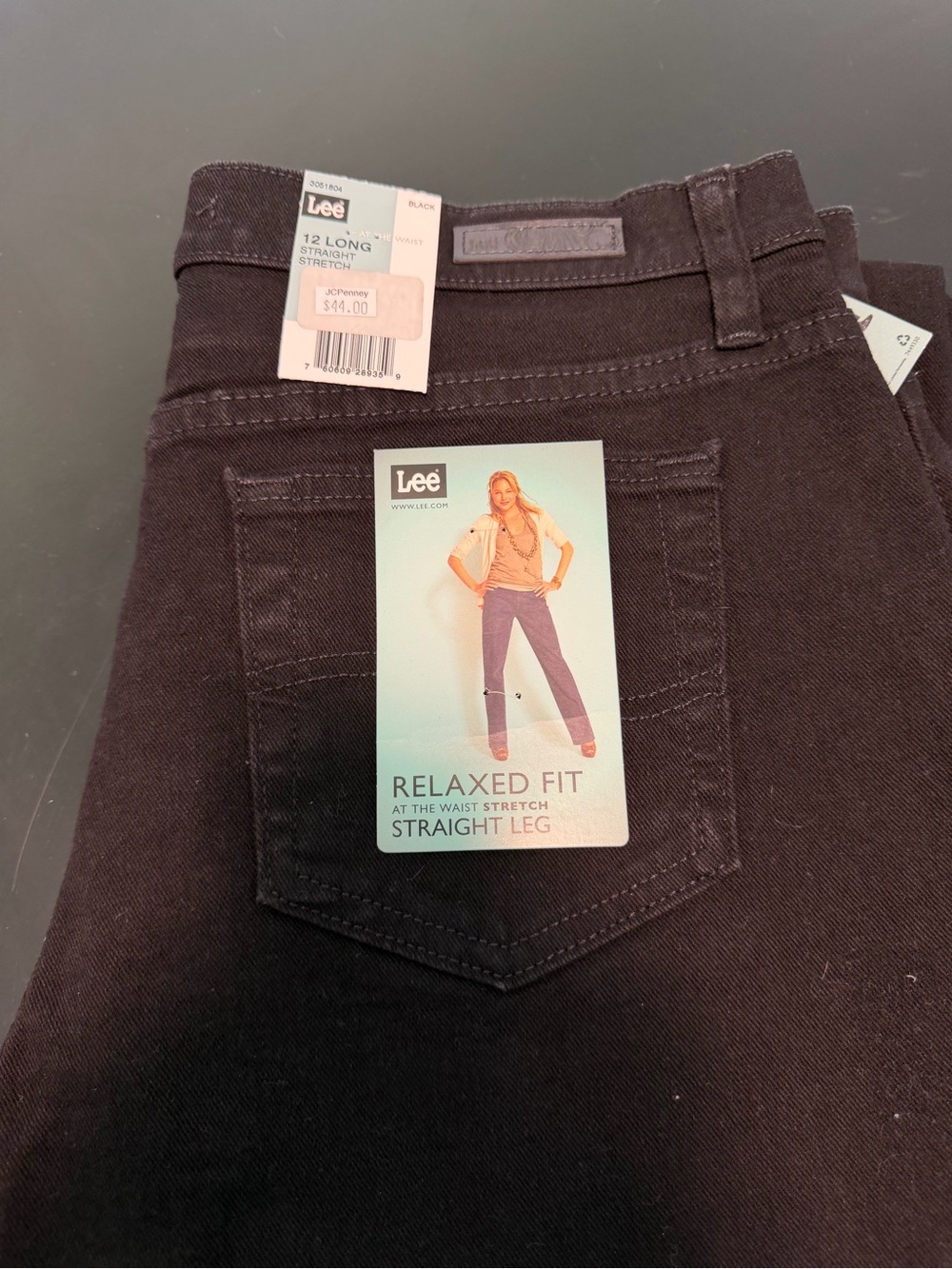 NWT Lee Relaxed Fit Stretch Straight Leg Jeans 12 Long Black